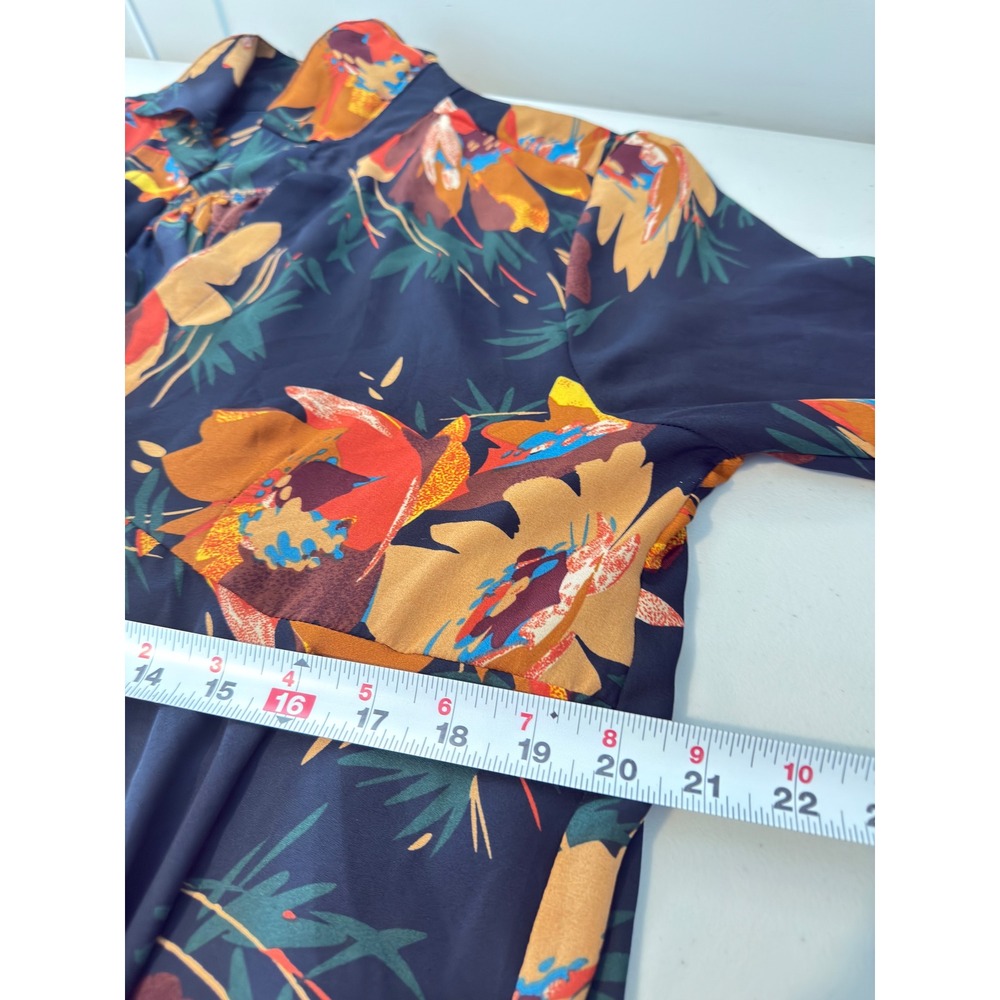 Umgee Mini Dress Navy Blue Floral Bell Sleeve Boho Women Large G1866 - Picture 9 of 10
